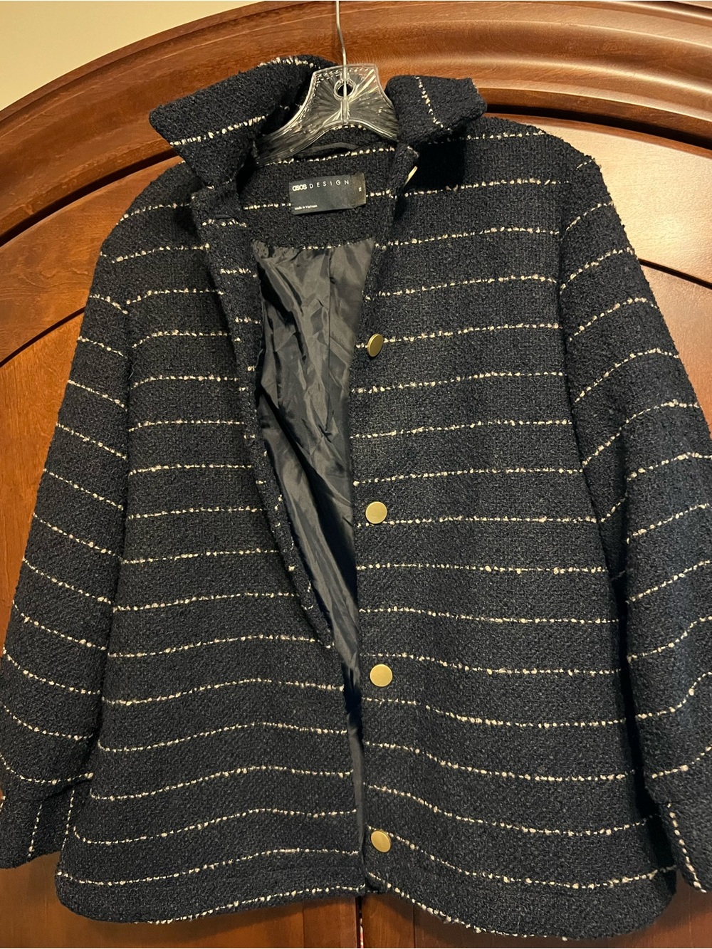 ASOS Navy Tweed Button-Front Jacket with Metallic Thread
